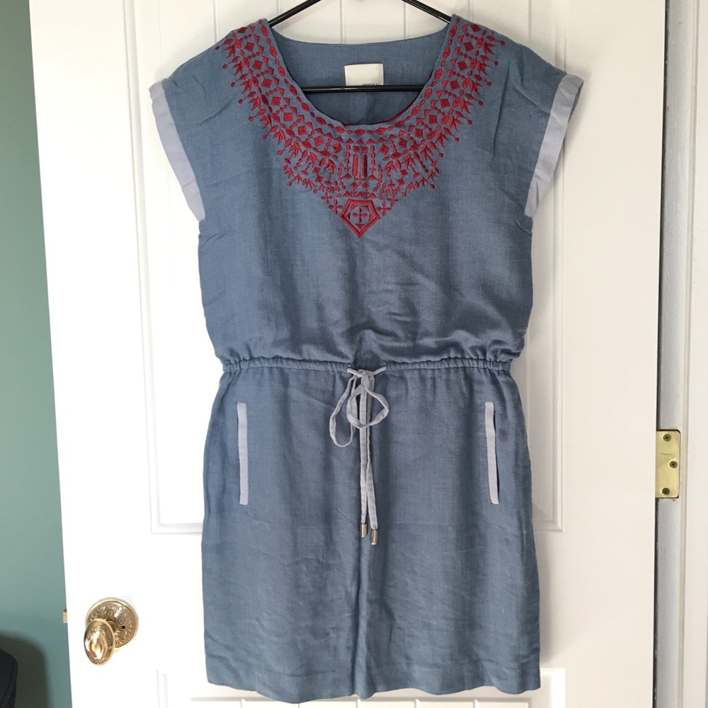 Greylin Faux Denim Embroidered Dress